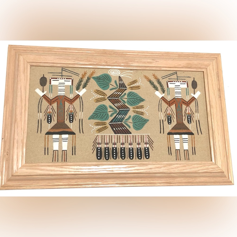 Southwestern Sand Art Framed Wall Panel - Teal, Brown, Tan